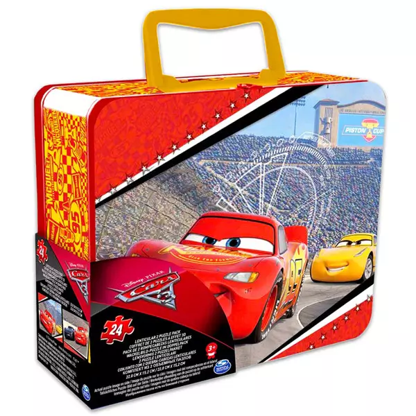 Cars 3: puzzle 3D cu 24 piese în cutie metalică cu mâner