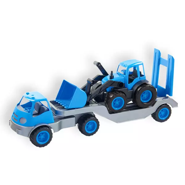 Műanyag traktorszállító kamion, gumi kerekekkel - több színben 61 cm