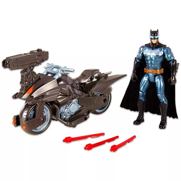 Az igazság ligája: Batman figura és a Batcycle fegyverrel