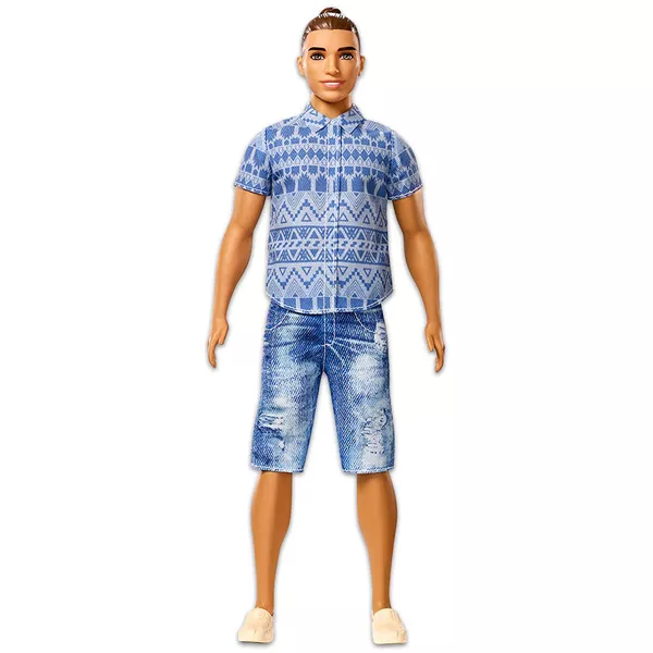 Barbie Fashionistas: Păpuşă Ken cu păr şaten în cămaşă albastră 