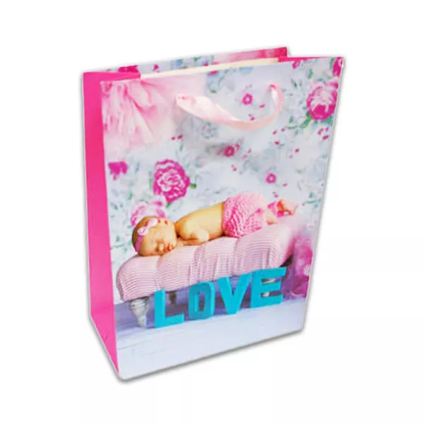 Design bebeluş: pungă cadou - 32 x 26 x 12 cm, roz