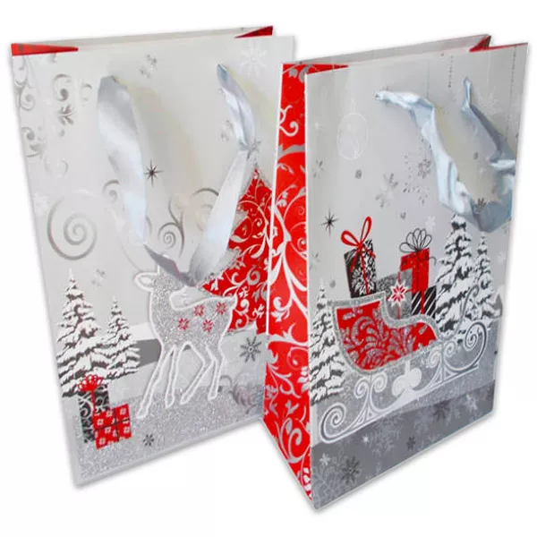 Design crăciun cu sclipici pungă cadou - 23 x18 x10 cm, argintiu, diferite
