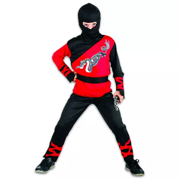 Costum Ninja-dragon - roşu-negru, 110-120 cm