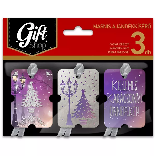 Set cu 3 etichete cadouri cu panglică - mov, în lb. maghiară