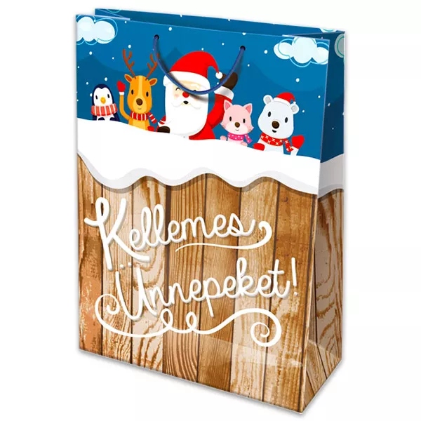 Design Moş Crăciun şi prietenii: pungă cadou de crăciun - 18 x 9 x 23 cm., lb. maghiară