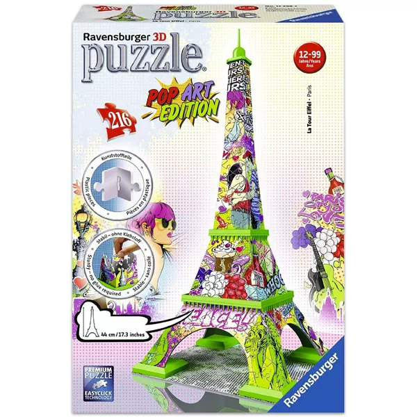 Ravensburger: Turnul Eiffel puzzle 3D cu 216 piese - pop art edition