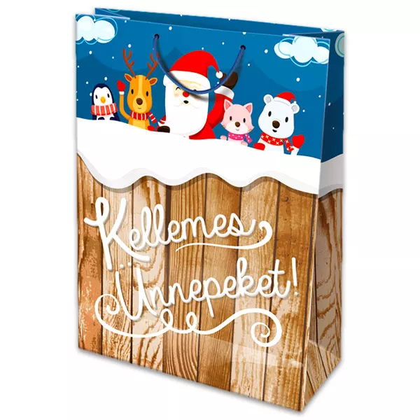 Design Moş Crăciun şi prietenii: pungă cadou de crăciun - 28 x 38 x 12 cm, lb. maghiară