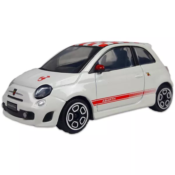 Bburago: utcai autók 1:43 - Fiat 500 Abarth fehér színben, piros-fehér kockás tetővel