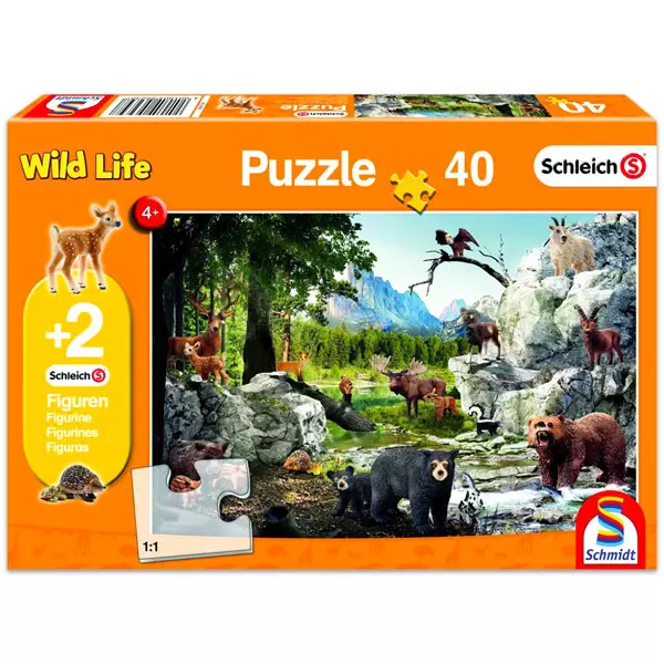 Schmidt: Animale pădurii puzzle cu 40 piese cu 2 figurine Schleich