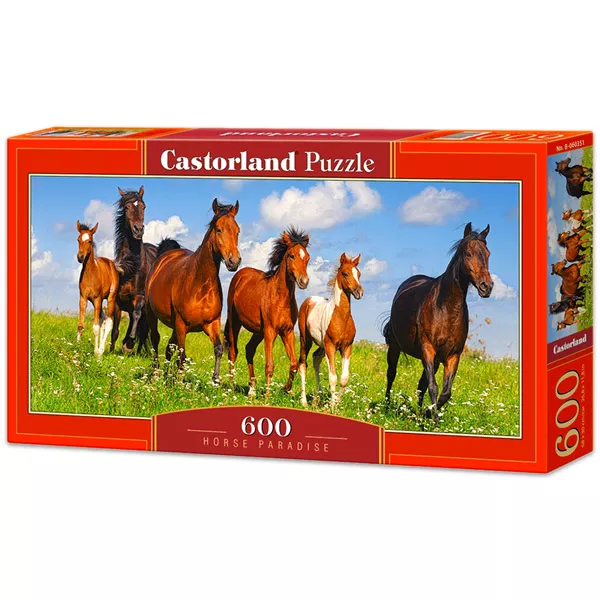 Castorland: Cai pe câmpul înflorit - puzzle panoramă cu 600 de piese