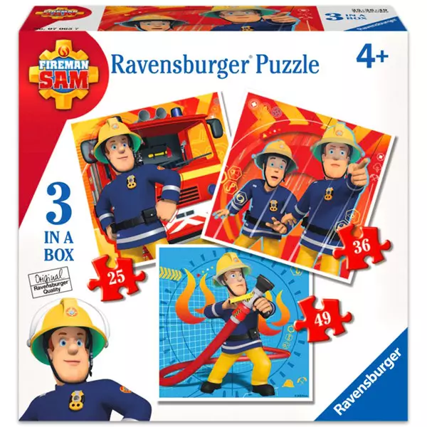 Ravensburger: Pompierul Sam puzzle 3-în-1 cu 110 piese