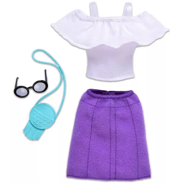 Barbie Divatőrület: Fehér felső, lila szoknyával és táskával