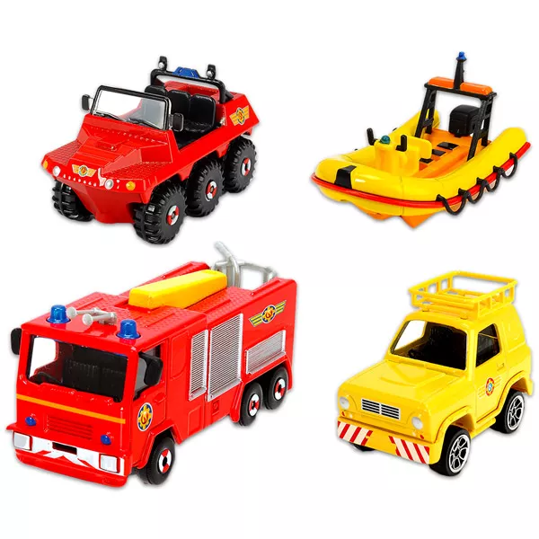 Pompierul Sam: Vehicule de urgenţă şi barcă de salvare - set cu 4 piese