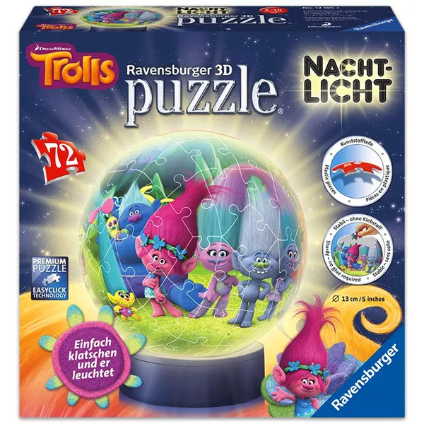 Ravensburger Trolls: puzzle glob 3D cu 72 piese