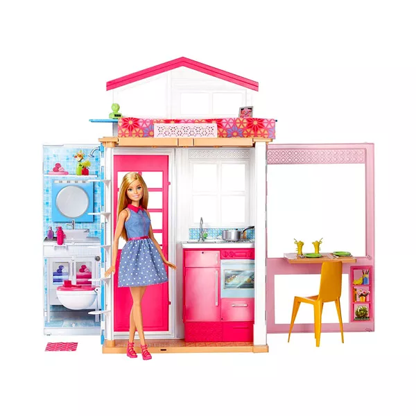 Barbie: Căsuţă cu două nivele cu păpuşă Barbie
