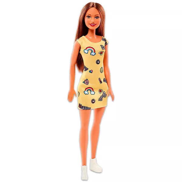 Barbie: Barna hajú vékony Barbie baba citromsárga ruhában
