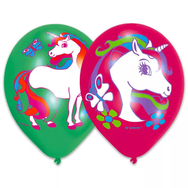 Design Unicorn: Baloane roz şi verzi cu modele - 6 buc.