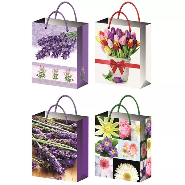Pungă cadou colorat cu model floral - 32 x 26 x 13 cm, diferite 