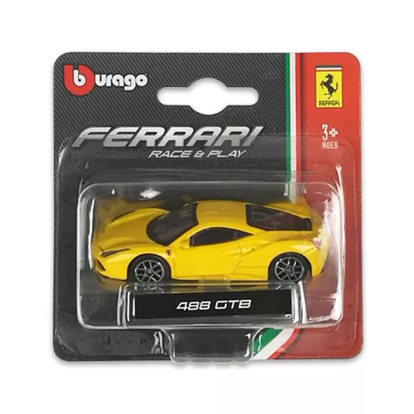 Bburago: Ferrari Race and Play 1:64 Maşinuţă Ferrari 488 GTB - galben