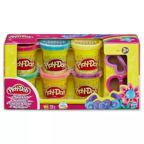 Play-Doh: Set plastilină cu sclipici - 6 borcănaşe şi forme