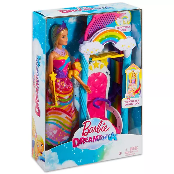Barbie Dreamtopia: Set de joacă Barbie Rainbow Cove Princess Swing