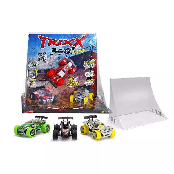 Trixx 360: set cu 3 maşinuţe şi rampă dreaptă - diferite