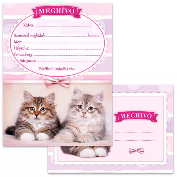 Design pisicuţe: invitaţie petrecere - roz, în lb. maghiară