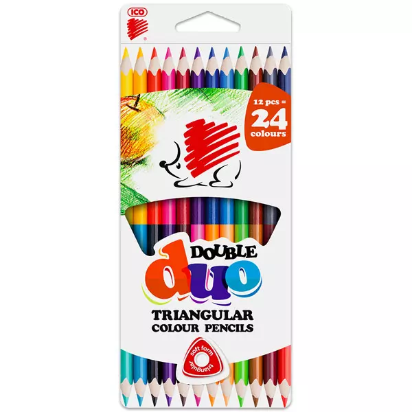 ICO Lápices de colores triangulares con 2 puntas - 12 unidades.
