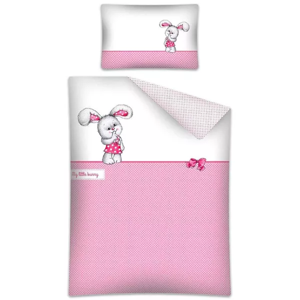 Model Iepuraş: lenjerie de pat pentru copii cu 2 piese - roz