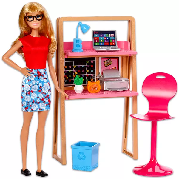 Barbie bútorok: irodabútor szőke hajú Barbie-val