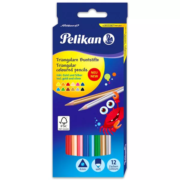 Pelikan: 12 darabos háromszög alakú színes ceruza 2 extra színnel