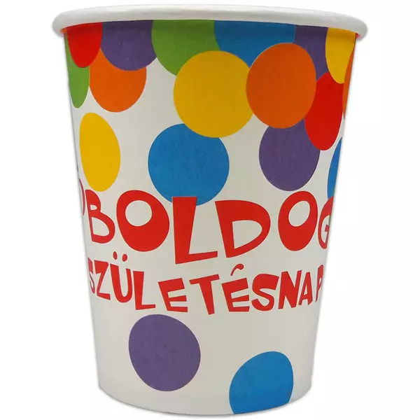 Herzlichen Glückwunsch zum Geburtstag 6 Stk. Pappbecher mit Aufschrift - 250 ml, Konfettimuster