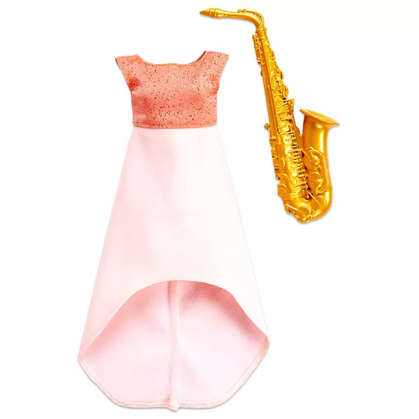 Barbie: Haine asortate - Rochie de culoare piersică şi saxofon