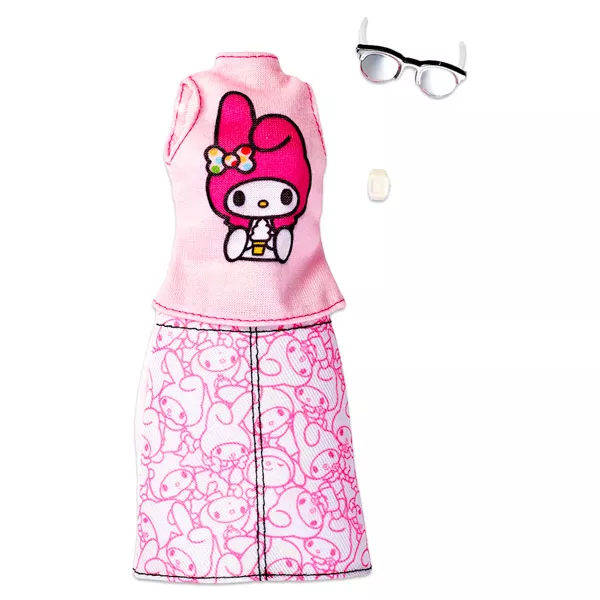 Barbie Hello Kitty: tricou roz cu fustă alb şi cu accesorii