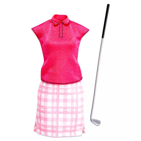 Barbie Divatőrület: rózsaszín felső és kockás szoknya golfütővel