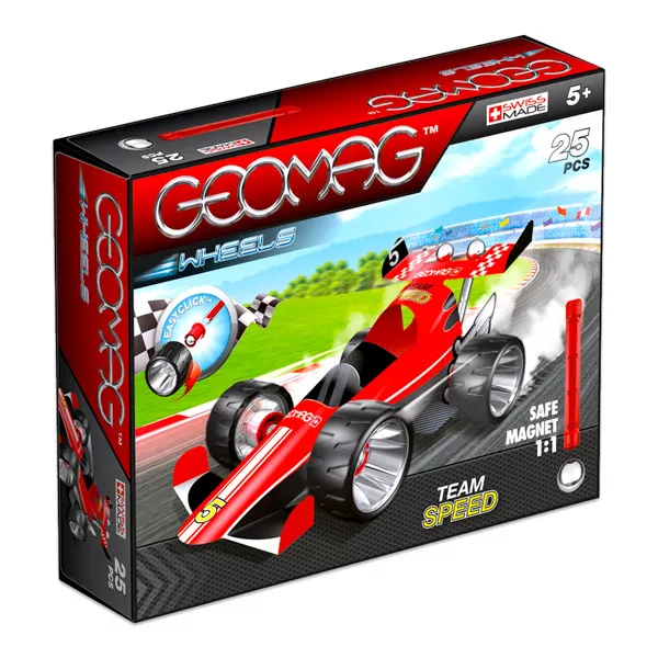 Geomag Wheels: Set Team Speed cu 25 piese - roşu