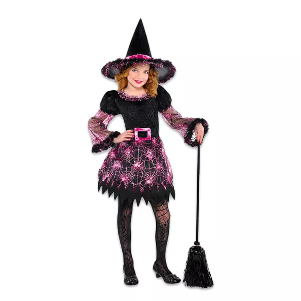 Costum Vrăjitoare de culoare roz-negru - mărime 110 pentru copii de 4-6 ani