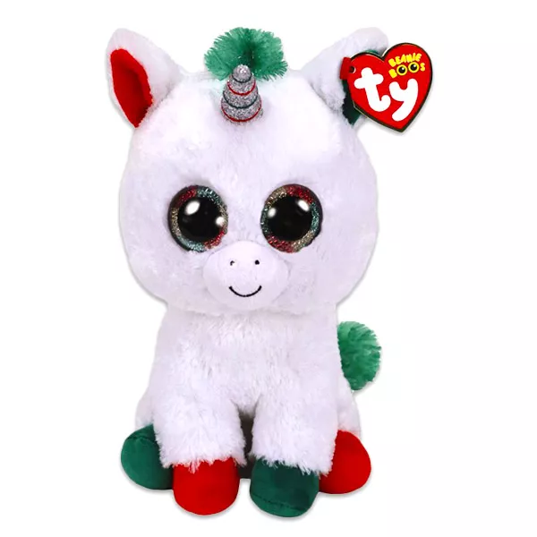 TY Beanie Boos: Candy Cane figurină unicorn de pluş de crăciun - 15 cm