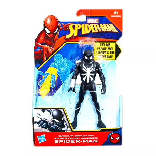 Spider-Man: Figurină Spider-Man în costum negru care lansează pânză - 15 cm