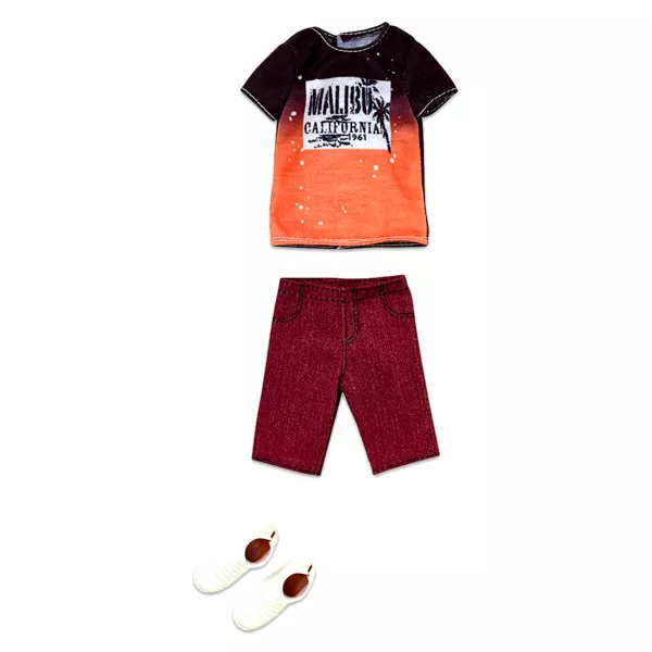 Ken: Haine asortate - Tricou negru-portocaliu, pantaloni bermuda şi pantofi 