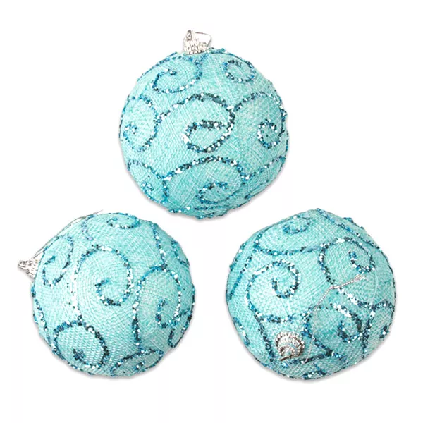 Glob de crăciun cu glitter, 3buc. - 8 cm, albastru