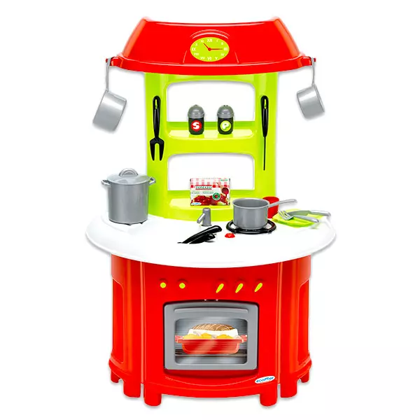 Ecoiffier: Bucătărie de jucărie cu 19 piese - roşu-verde