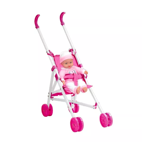 Păpuşă Loko cu cărucior pentru păpuşi - roz