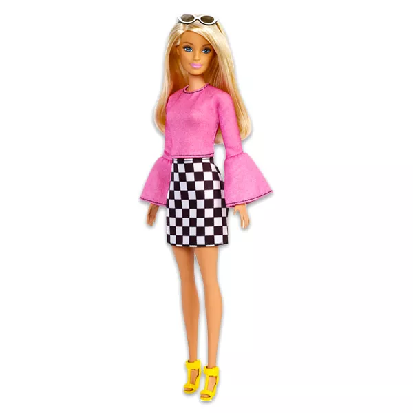 Barbie Fashionistas: păpuşă Barbie blond în fustă cu carouri 