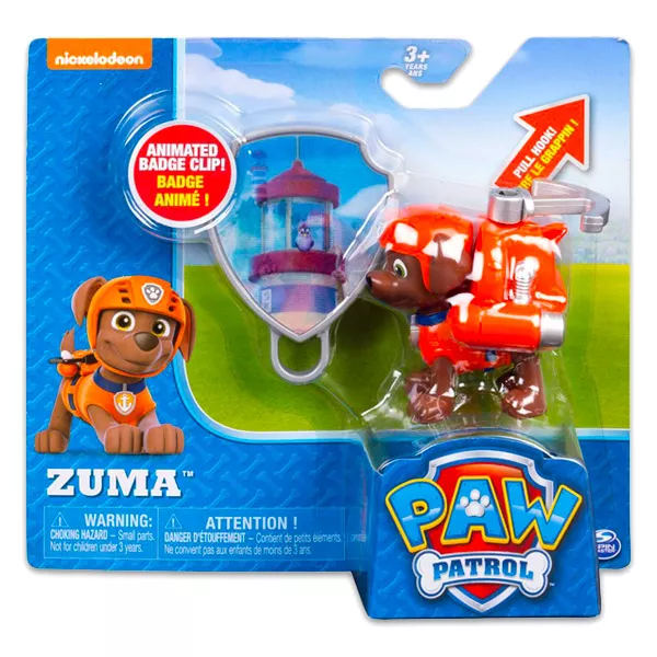 Paw Patrol: Figurină acţiune Zuma cu insignă 3D
