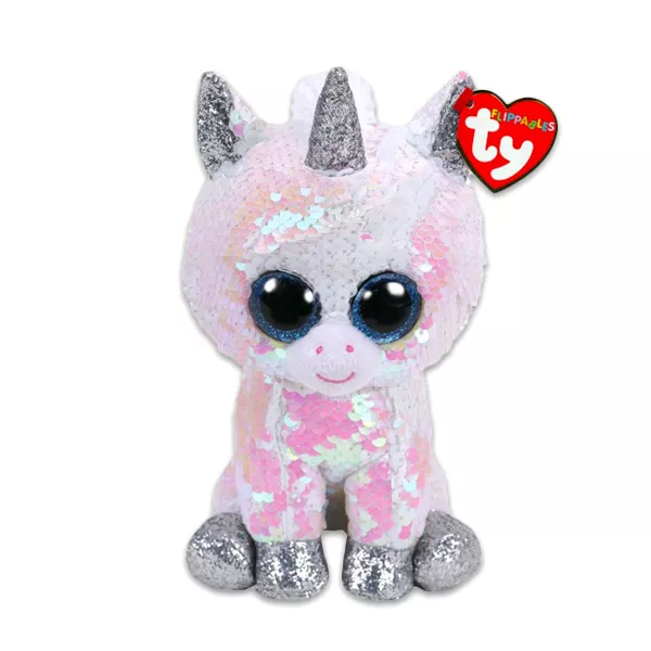 TY Beanie Babies: Diamond figurină unicorn de pluş cu paiete - 15 cm, alb