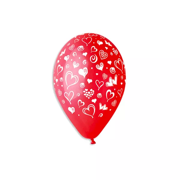 Set cu 10 baloane cu model inimioare - 40 cm, roşu