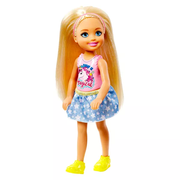 Barbie Chelsea Club: Păpuşă Chelsea blond, în tricou cu model unicorn