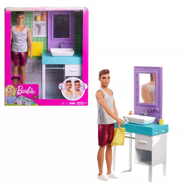 Barbie: barna hajú Ken baba fürdőszobában