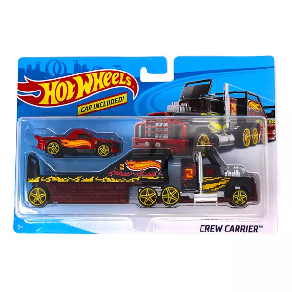 Hot Wheels City: Camion transportor Crew Carrier cu maşinuţă de curse 